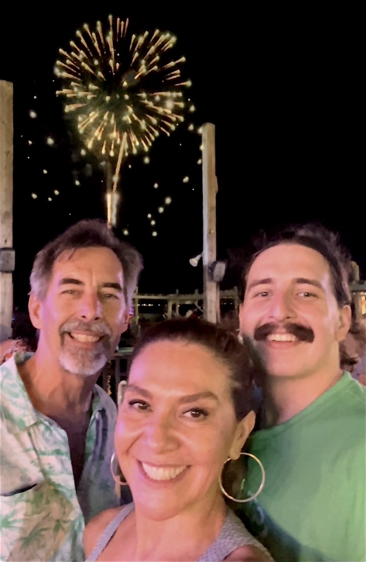 Family watching fireworks on the bay